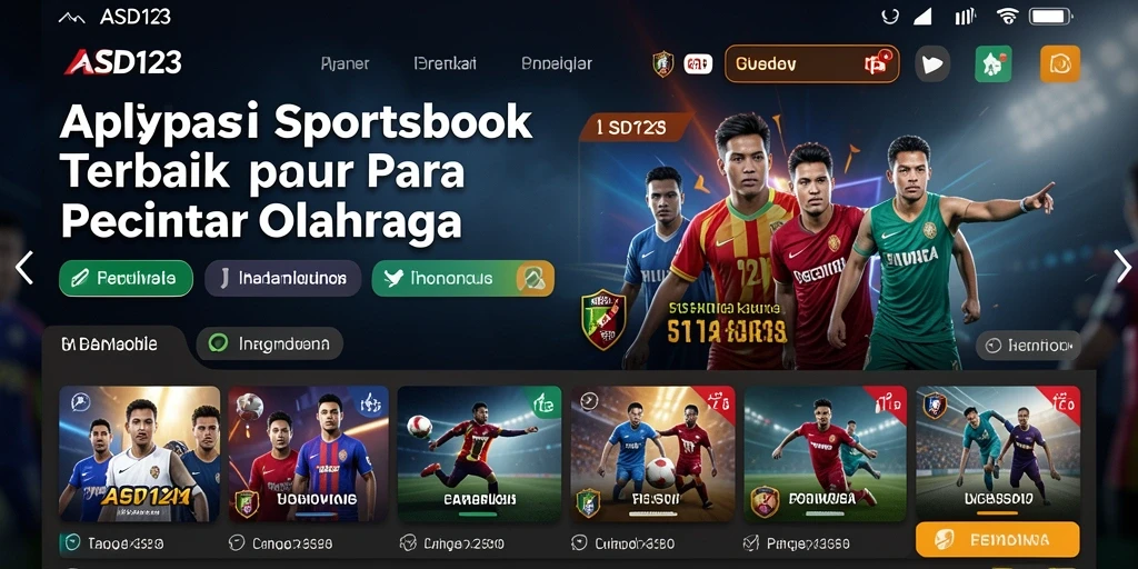 Screenshot utama menunjukkan tampilan menarik dari aplikasi Sportsbook ASD123.