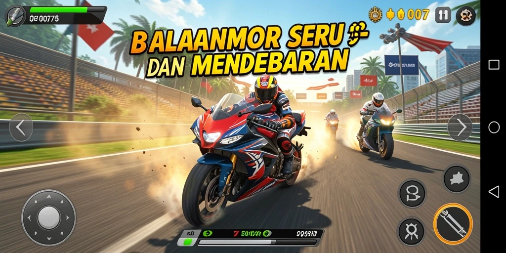 Screenshot gameplay C0077 menampilkan balapan motor yang mendebarkan dan grafis menawan.