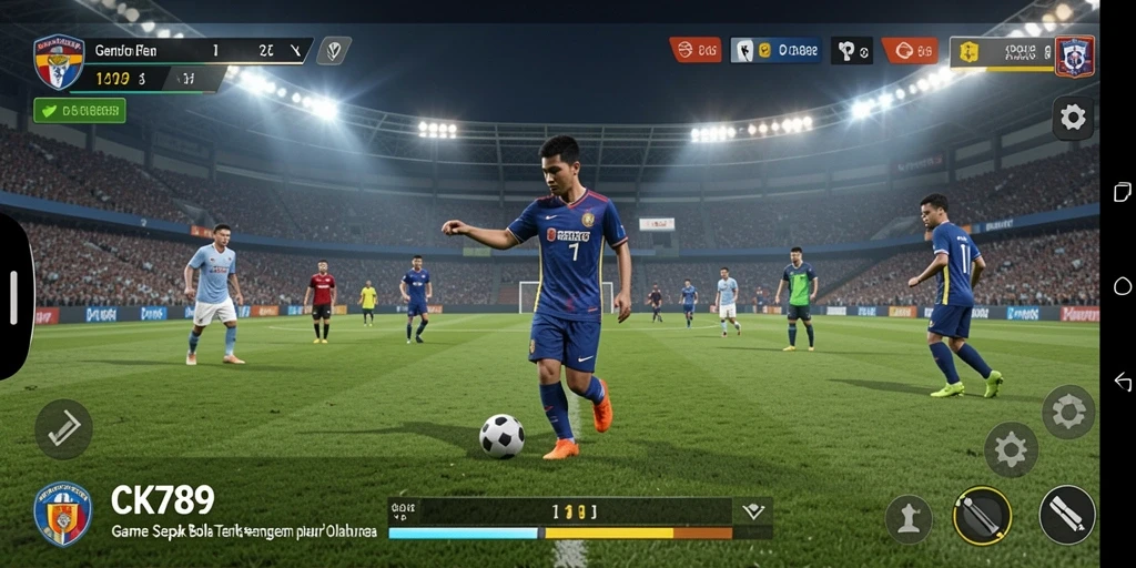 Tampilan gameplay CK789 menghidupkan aksi sepak bola yang seru.
