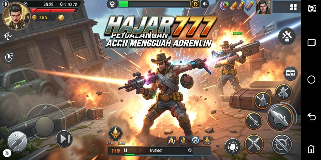 Tangkapan layar gameplay HAJAR777 menunjukkan aksi menegangkan dan pertempuran seru.