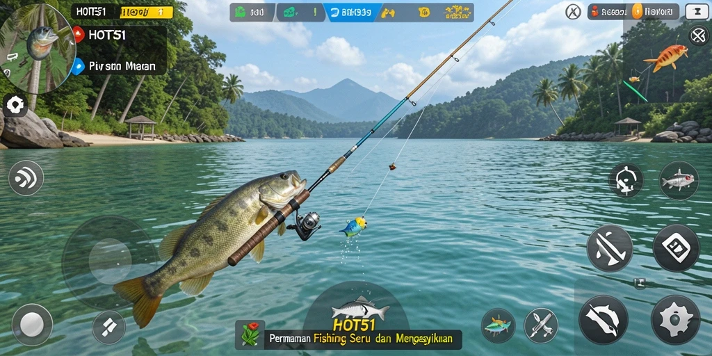 Tampilan gameplay seru dengan pengalaman memancing yang menantang.