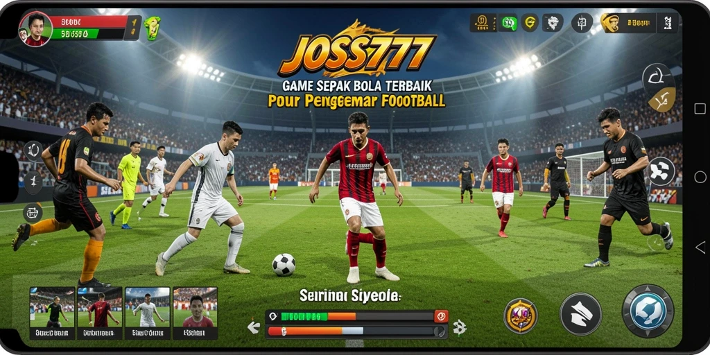 Screenshot utama JOSS777 menampilkan aksi seru dalam permainan sepak bola.