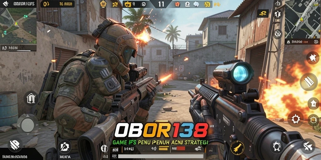 Tampilan gameplay intens dari OBOR138 dengan pertempuran FPS yang seru.