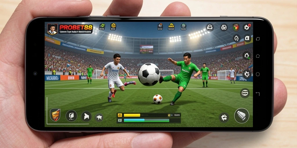 Gambaran gameplay seru PROBET88 saat bertanding di lapangan sepak bola.