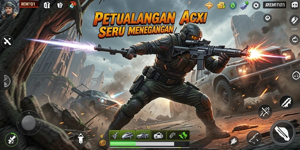 Tampilan gameplay REMI101 yang penuh aksi dan tantangan.