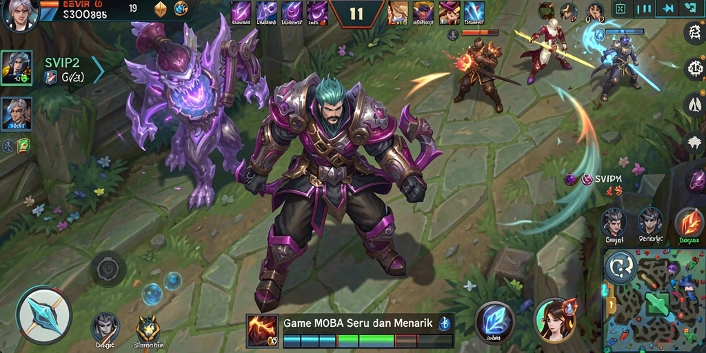 Tampilkan gameplay seru di arena pertempuran MOBA.